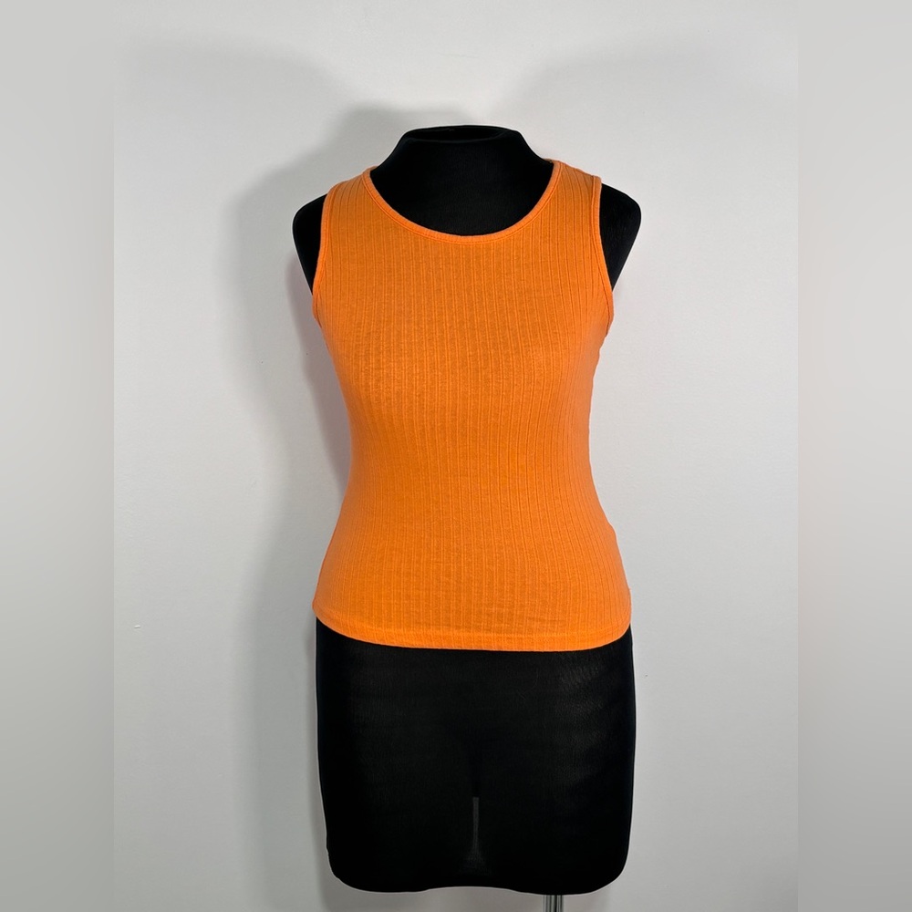 SHEIN Ribbed Round Neck Tank Top Color Orange Small